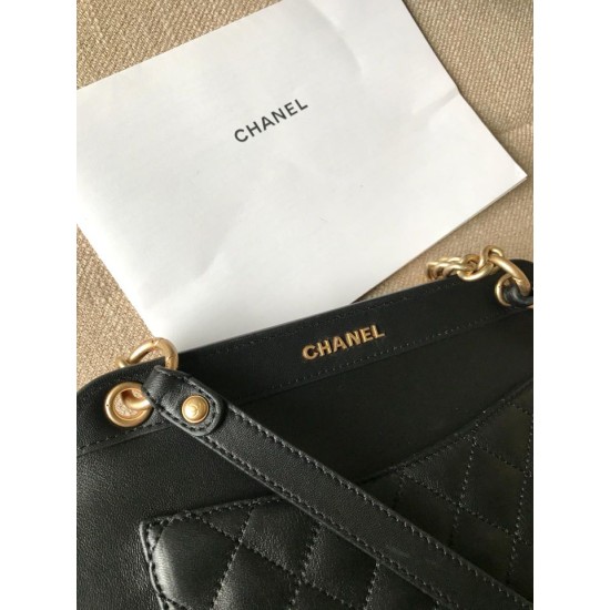 Fake Lambskin Plain Shoulder Bags AS0416 Black Replica