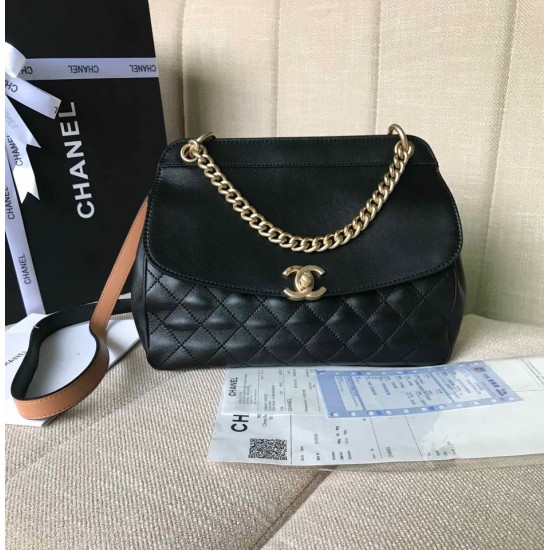 Fake Lambskin Plain Shoulder Bags AS0416 Black Replica
