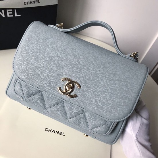 Replica Grained Flat Quilted Flap Bag Light Blue