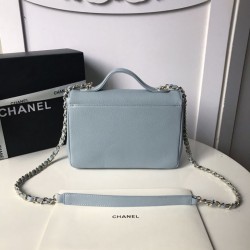 Replica Grained Flat Quilted Flap Bag Light Blue