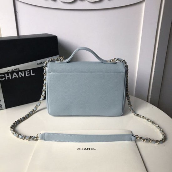 Replica Grained Flat Quilted Flap Bag Light Blue