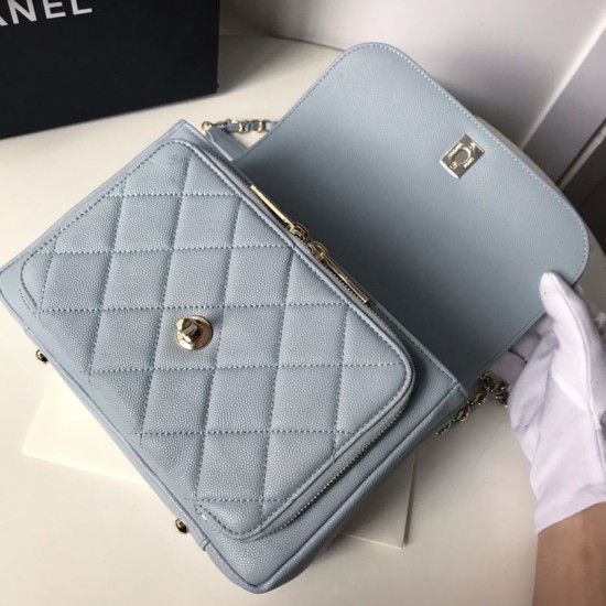 Replica Grained Flat Quilted Flap Bag Light Blue