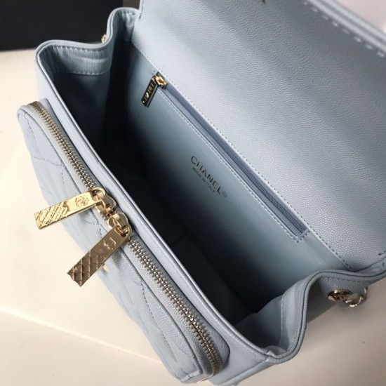 Replica Grained Flat Quilted Flap Bag Light Blue