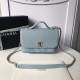 Replica Grained Flat Quilted Flap Bag Light Blue