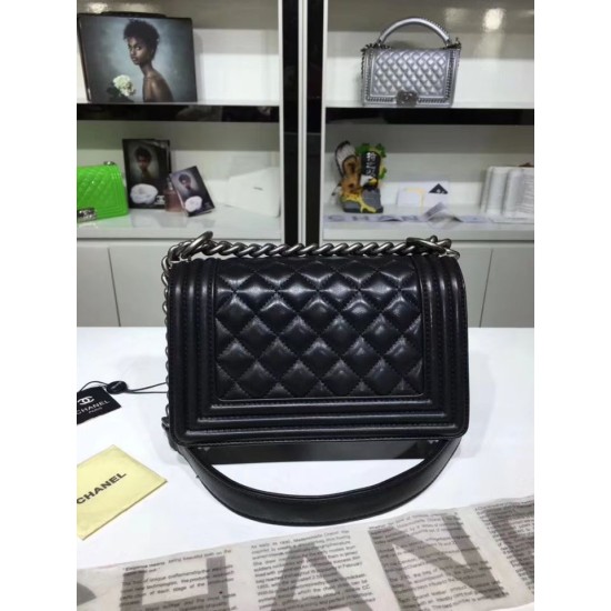 Replica Small Boy Flap Shoulder Bag A67085 Black Silver Haredware