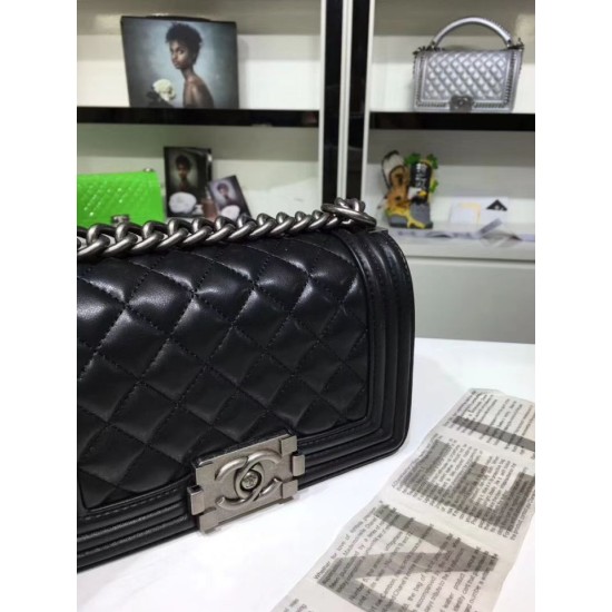 Replica Small Boy Flap Shoulder Bag A67085 Black Silver Haredware