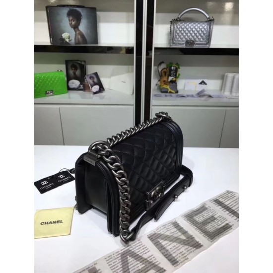 Replica Small Boy Flap Shoulder Bag A67085 Black Silver Haredware