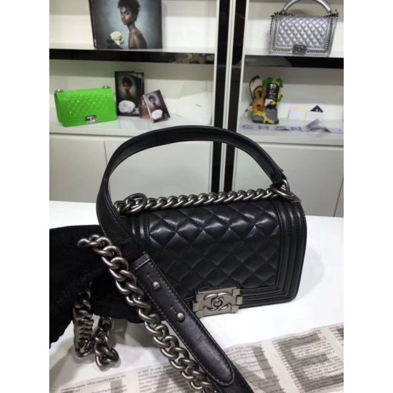 Replica Small Boy Flap Shoulder Bag A67085 Black Silver Haredware