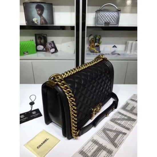 Fake Medium Boy Flap Shoulder Bag A67086 Black Replica