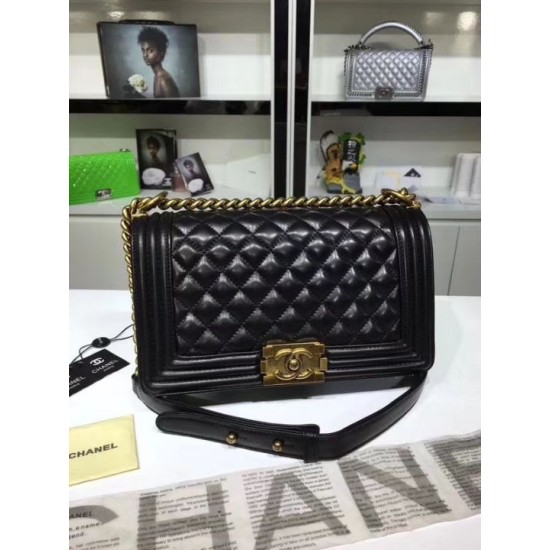 Fake Medium Boy Flap Shoulder Bag A67086 Black Replica
