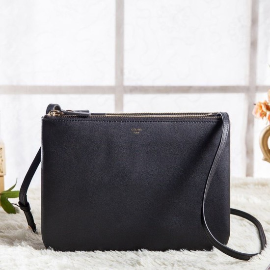Fake Celine Large Trio Crossbody Bag In Black Calfskin Replica Replica Celine Large Trio Crossbody Bag In Black Calfskin