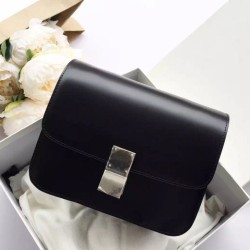 Replica Celine Medium Classic Box Bag In Black Spazzolato Calfskin