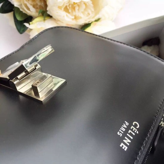 Fake Celine Medium Classic Box Bag In Black Spazzolato Calfskin Replica Replica Celine Medium Classic Box Bag In Black Spazzolato Calfskin