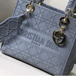 Fake Christian Dior Medium Lady D-Lite Embroidered Cannage Bag Blue Replica