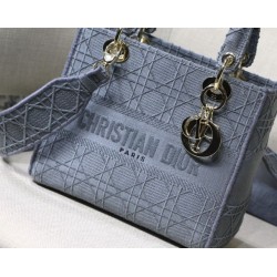 Fake Christian Dior Medium Lady D-Lite Embroidered Cannage Bag Blue Replica