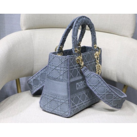 Fake Christian Dior Medium Lady D-Lite Embroidered Cannage Bag Blue Replica