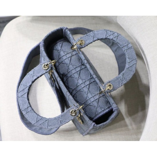 Fake Christian Dior Medium Lady D-Lite Embroidered Cannage Bag Blue Replica