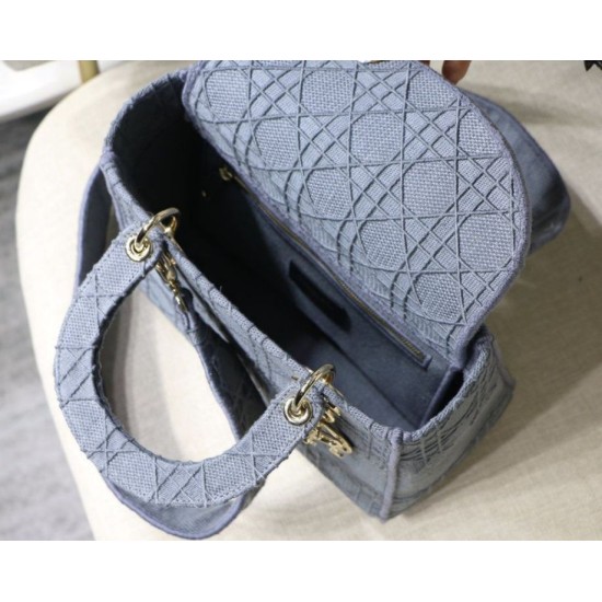 Fake Christian Dior Medium Lady D-Lite Embroidered Cannage Bag Blue Replica