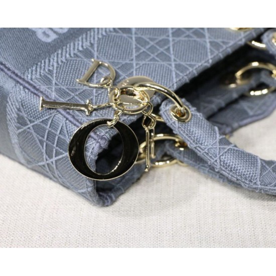 Fake Christian Dior Medium Lady D-Lite Embroidered Cannage Bag Blue Replica