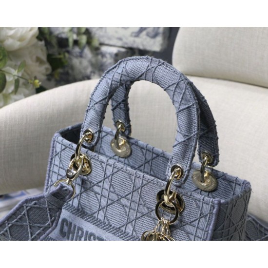 Fake Christian Dior Medium Lady D-Lite Embroidered Cannage Bag Blue Replica