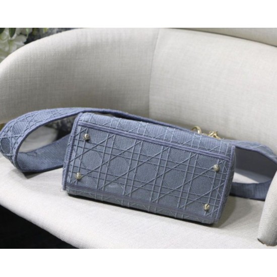 Fake Christian Dior Medium Lady D-Lite Embroidered Cannage Bag Blue Replica