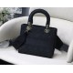 Fake Christian Dior Medium Lady D-Lite Embroidered Cannage Bag Black Replica
