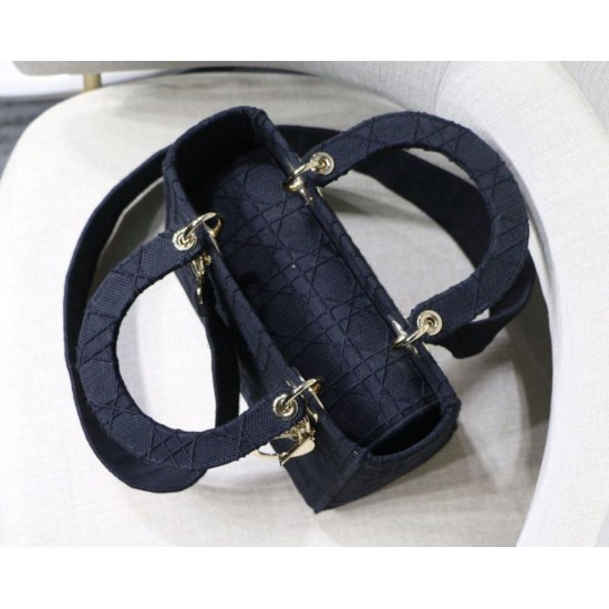 Fake Christian Dior Medium Lady D-Lite Embroidered Cannage Bag Black Replica