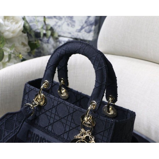 Fake Christian Dior Medium Lady D-Lite Embroidered Cannage Bag Black Replica