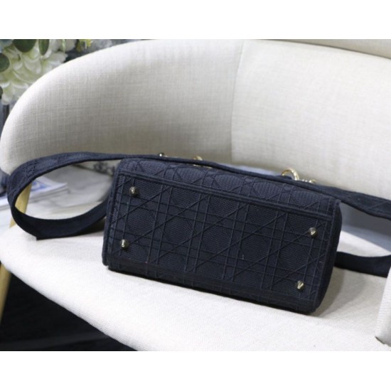 Fake Christian Dior Medium Lady D-Lite Embroidered Cannage Bag Black Replica