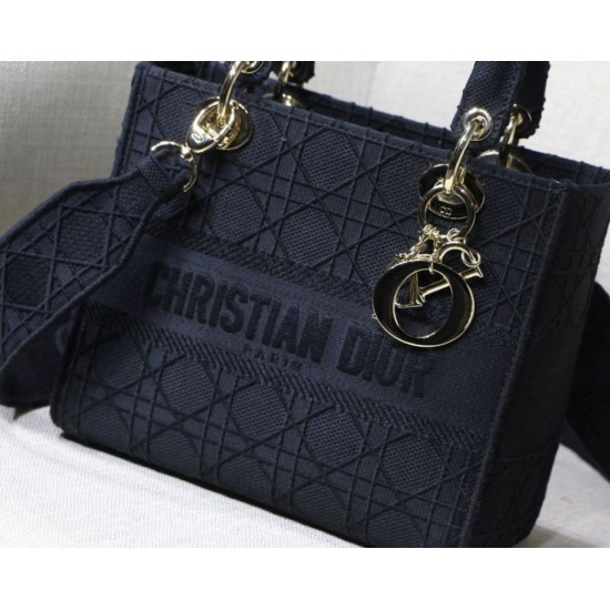 Fake Christian Dior Medium Lady D-Lite Embroidered Cannage Bag Black Replica