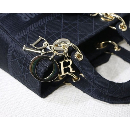 Fake Christian Dior Medium Lady D-Lite Embroidered Cannage Bag Black Replica