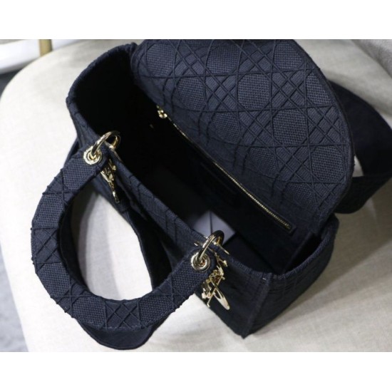 Fake Christian Dior Medium Lady D-Lite Embroidered Cannage Bag Black Replica