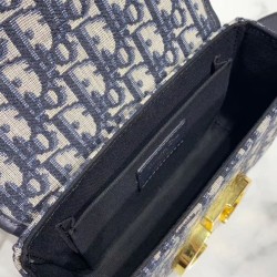 Replica Christian Dior 30 Montaigne Jacquard Canvas Box Bag Dark Blue