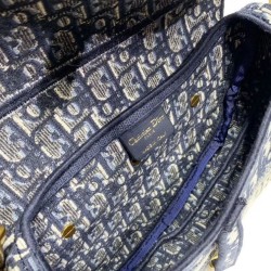 Replica Christian Dior Saddle Original Oblique Embroidered Canvas Bag Dark Blue