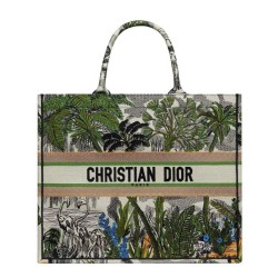 Fake Christian Dior Book Tote Bag In Embroidered Canvas Green Replica