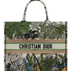 Fake Christian Dior Book Tote Bag In Embroidered Canvas Green Replica