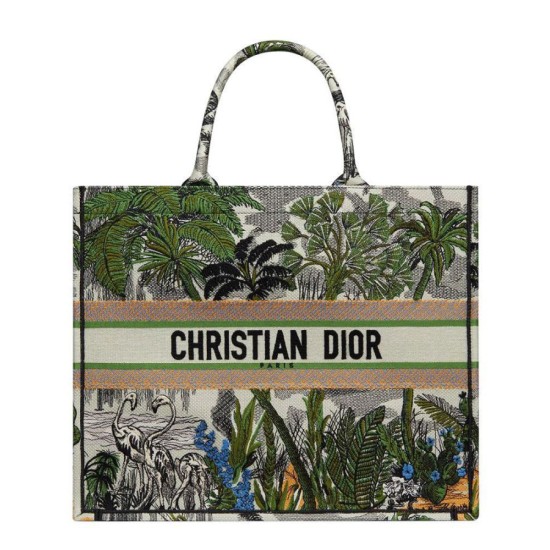 Fake Christian Dior Book Tote Bag In Embroidered Canvas Green Replica