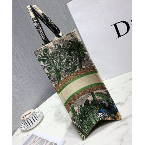 Fake Christian Dior Book Tote Bag In Embroidered Canvas Green Replica