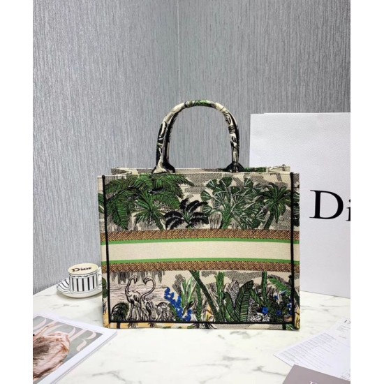 Fake Christian Dior Book Tote Bag In Embroidered Canvas Green Replica