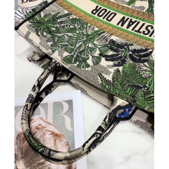 Fake Christian Dior Book Tote Bag In Embroidered Canvas Green Replica
