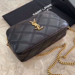 Replica YSL Saint Laurent Becky Double Zip Pouch Quilted Lambskin Black