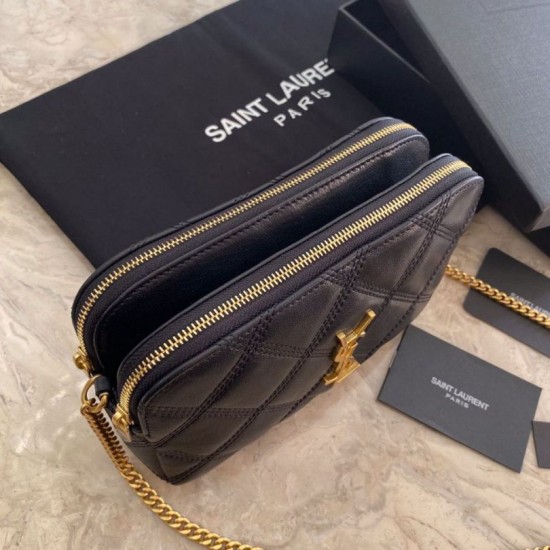 Replica YSL Saint Laurent Becky Double Zip Pouch Quilted Lambskin Black