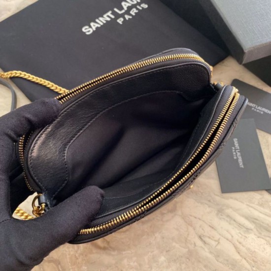 Replica YSL Saint Laurent Becky Double Zip Pouch Quilted Lambskin Black