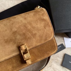 Fake YSL Saint Laurent Carre Satchel Suede Bag Brown Replica