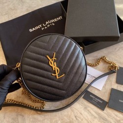 Replica YSL Saint Laurent Vinyle Round Camera Bag Black