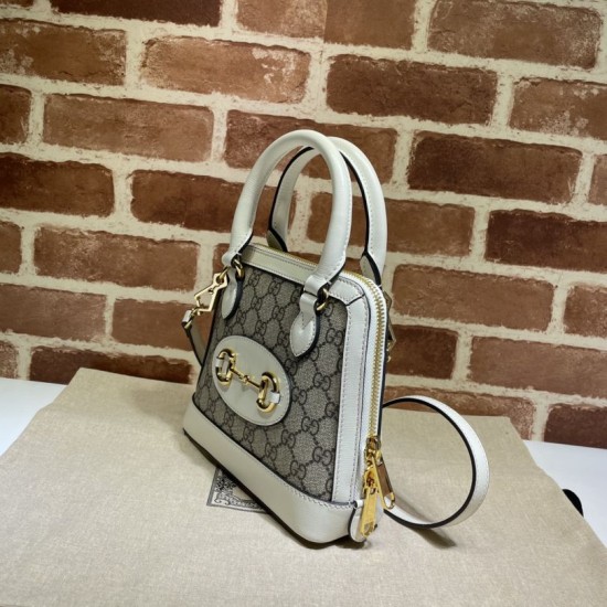 Replica Gucci Horsebit 1955 Mini Top Handle Bag 640716 Brown / White Replica Gucci Horsebit 1955 Mini Top Handle Bag 640716 Brown / White