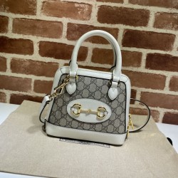 Replica Gucci Horsebit 1955 Mini Top Handle Bag 640716 Brown / White