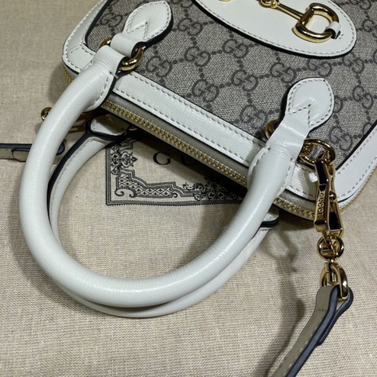 Replica Gucci Horsebit 1955 Mini Top Handle Bag 640716 Brown / White Replica Gucci Horsebit 1955 Mini Top Handle Bag 640716 Brown / White