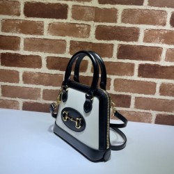 Fake Gucci Horsebit 1955 Mini Top Handle Bag 640716 Black /White Replica Fake Gucci Horsebit 1955 Mini Top Handle Bag 640716 Black /White Replica
