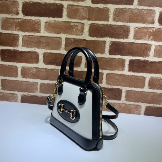 Fake Gucci Horsebit 1955 Mini Top Handle Bag 640716 Black /White Replica
